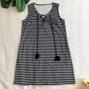 Lace-Up Striped Sundress Navy White & Black